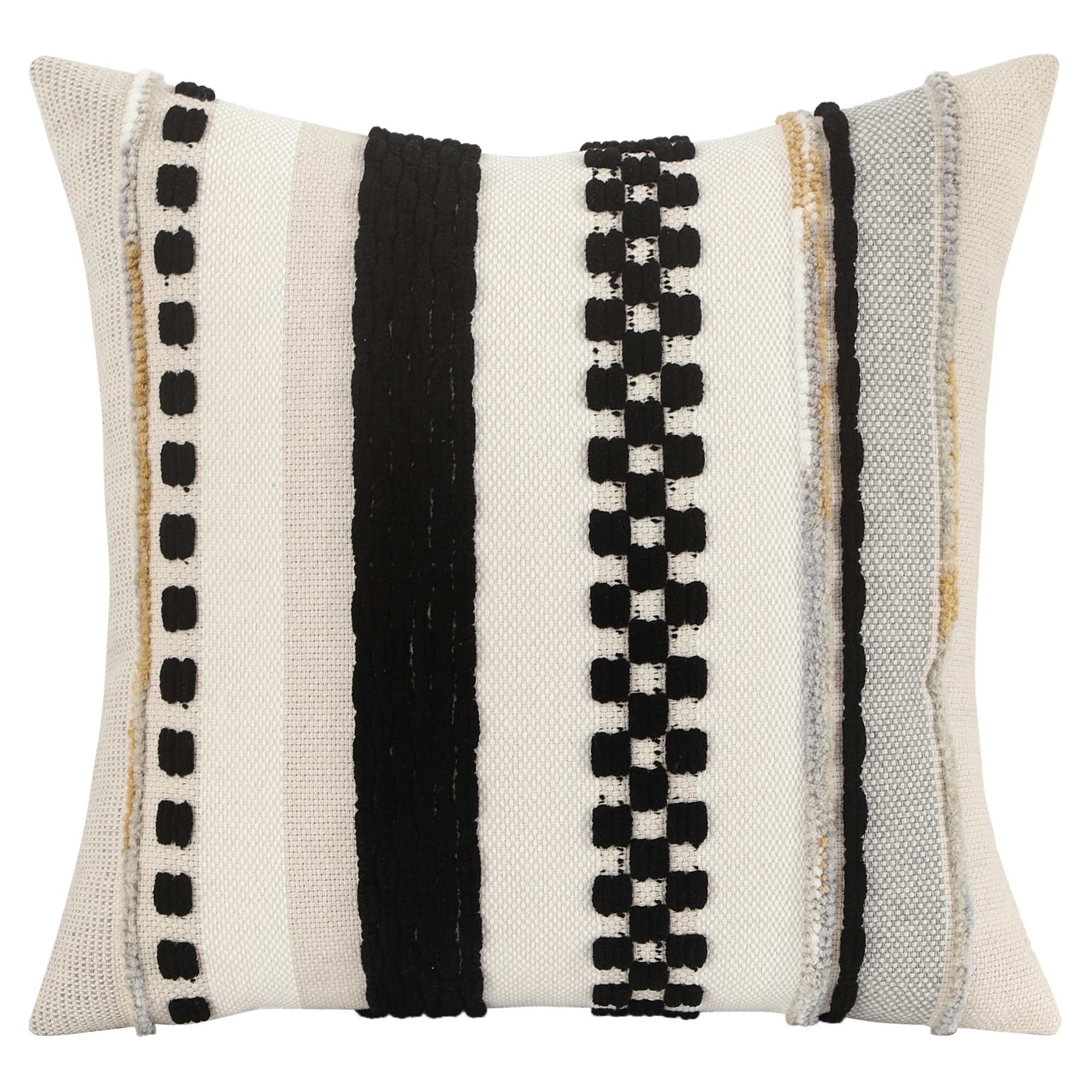 Boho Striped Chenille Throw Pillow Cover (18x18 Inch) - Decorative Square Cushion Cover