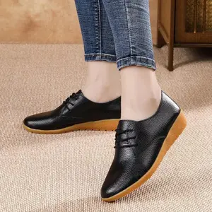 Classic split leather sneaker women 2024 spring casual loafers ladies lace up fashion moccasins travel shoes woman wedged flats