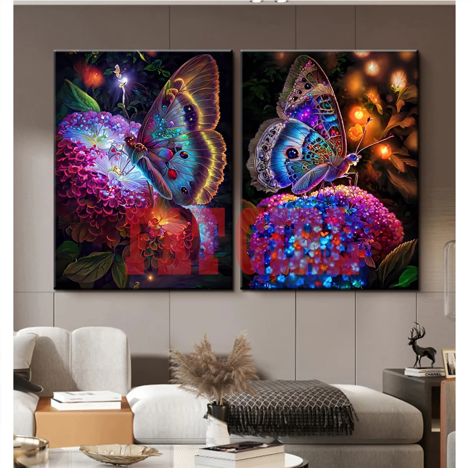 5D Diamond Painting Fantasy Butterfly Scenery Diamond Embroidery Mosaic  Cross Stitch Kit Dream Flower Girls' Bedroom Home Decor