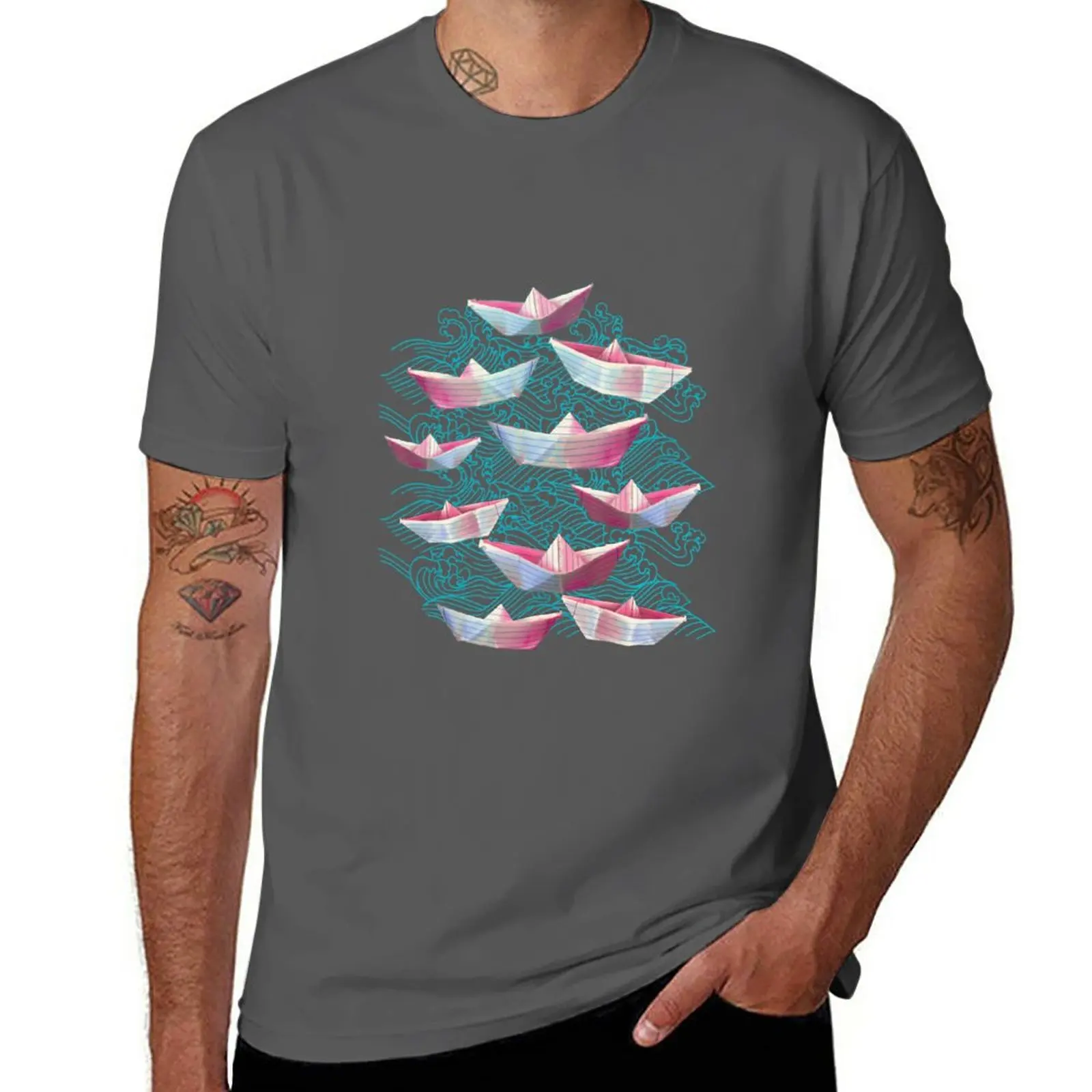 

Japanese waves and paper boats T-Shirt sublime Blouse blacks t shirt for men