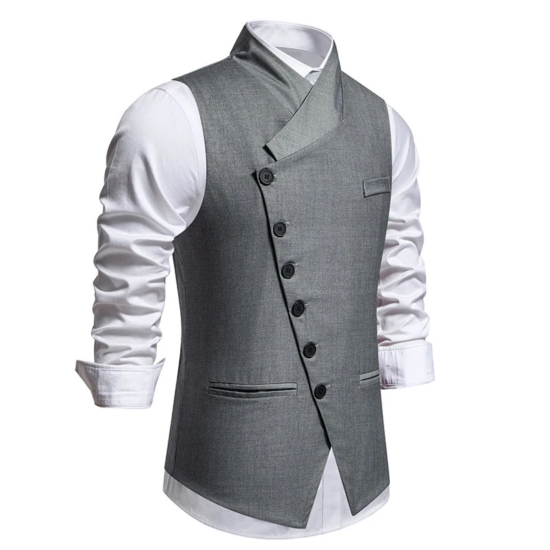 Men's Suit Vest Season Fashion Wedding Oblique Lapel Single-breasted Vest Business Dress Vest Waistcoat for Men