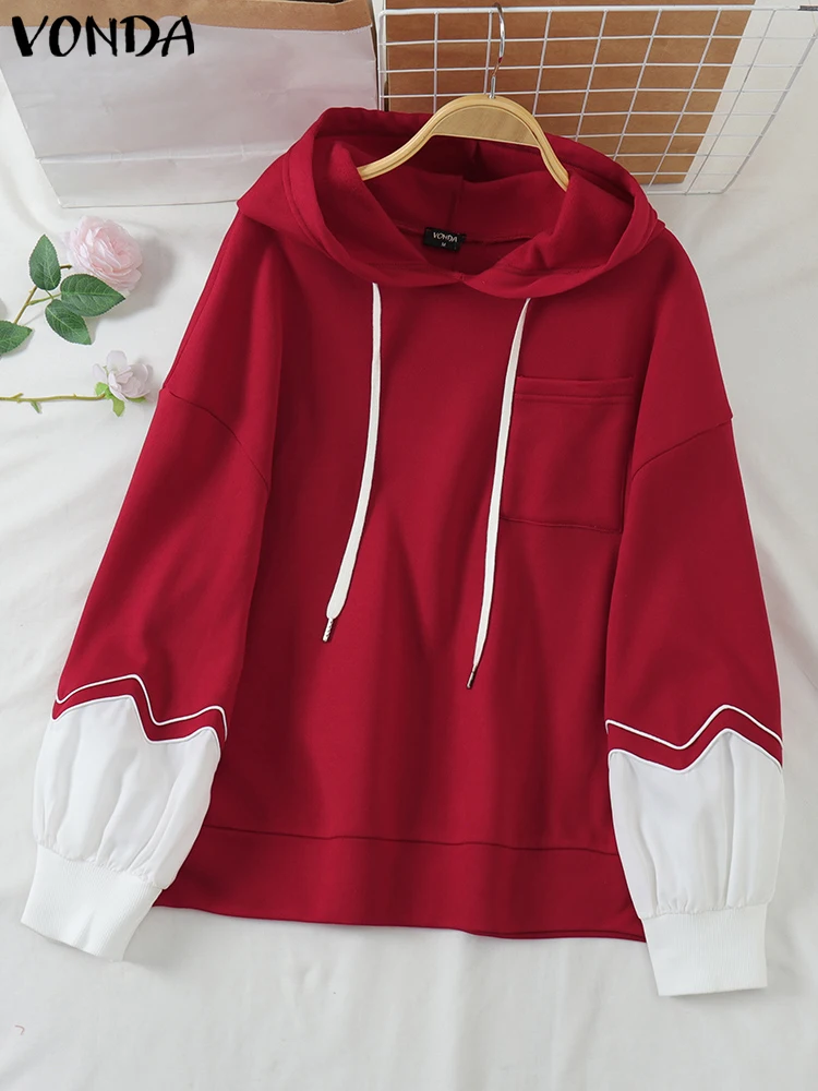 VONDA Women 2025 Hoodies Pullovers Casual Long Sleeve Autumn Sweateshirts Oversized Lantern Sleeve Patchwork Tops Femininas 4