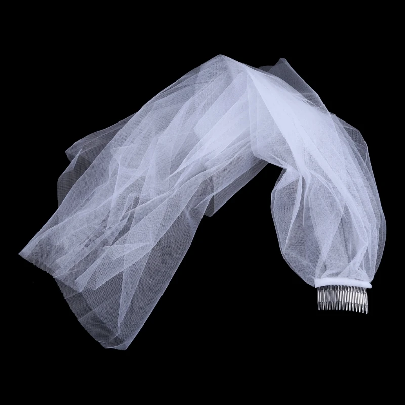 Minimalist Simple 2 Tier Layered Women Girls Short Wedding Veils Ivory White Tulle Bridal Veil Marriage Accessories Comb