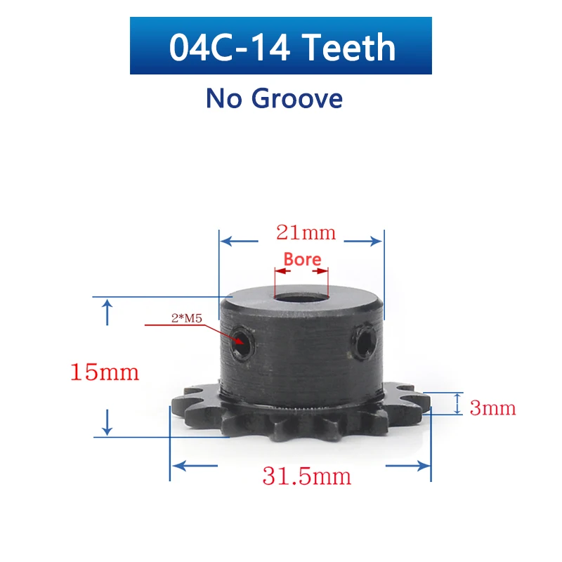 Description Picture 4 of item1pc 14 Teeth 04C Chain Gear 45# Steel 14T Industrial Transmission Drive Sprocket Wheel Bore Size 5 6 6.35 7 8 10 12 14 15mm
