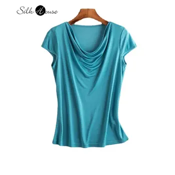 Spring and Summer Women's Silk Short Sleeve Top Swing Collar Undercoat Silk T-shirt Women's Fashion Top New 1