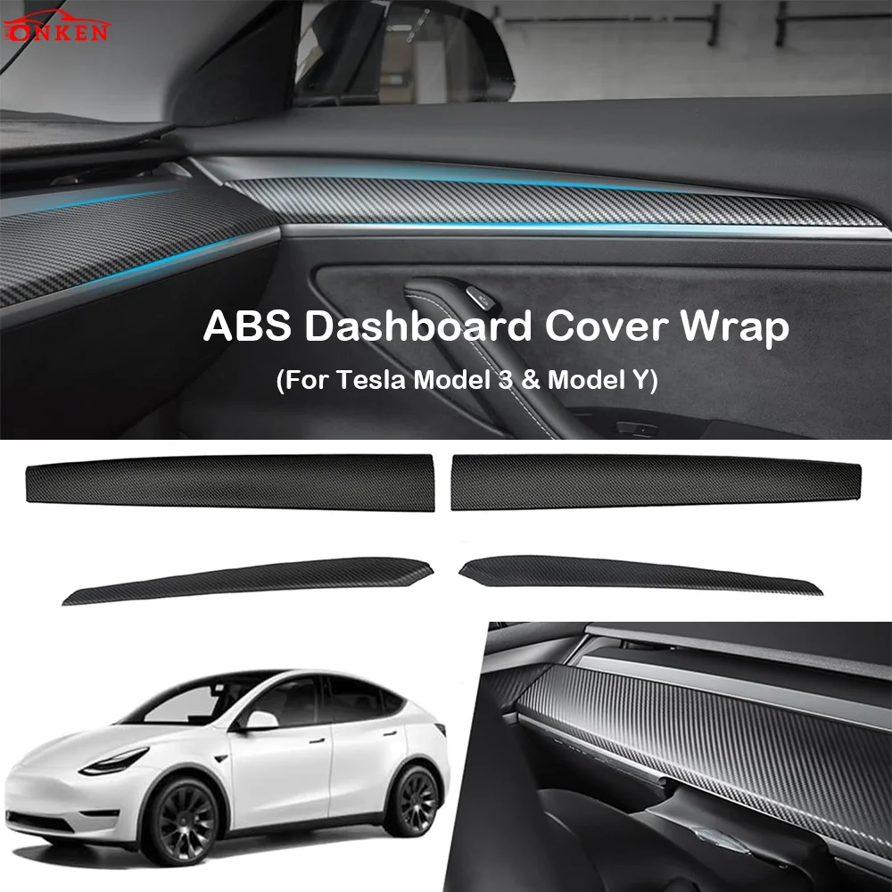 Dashboard Cover Door Trim Panel Caps for Tesla Model 3 Y Interior Front Carbon Fiber ABS Trims Patch Cover Decoration Sticker for mitsubishi eclipse cross 2017 2018 lhd abs matte carbon fibre door window glass lift control switch panel cover trim 4pcs