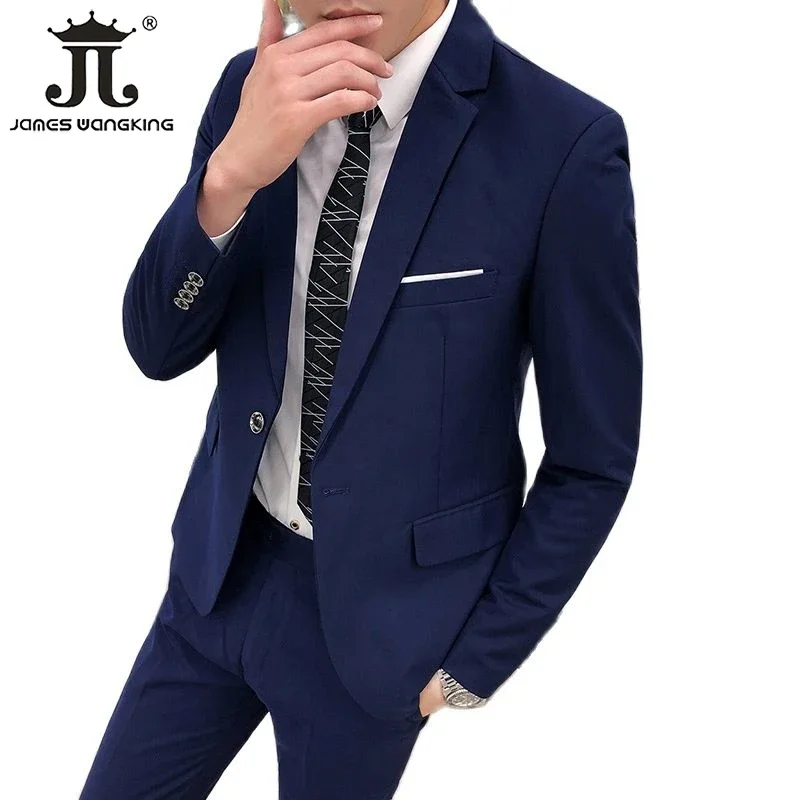 Jacket + Pants Fashion Boutique Solid Color Casual Business Mens Suit Groom Wedding Men Formal Social Suit Blazer 2 Pcs Set