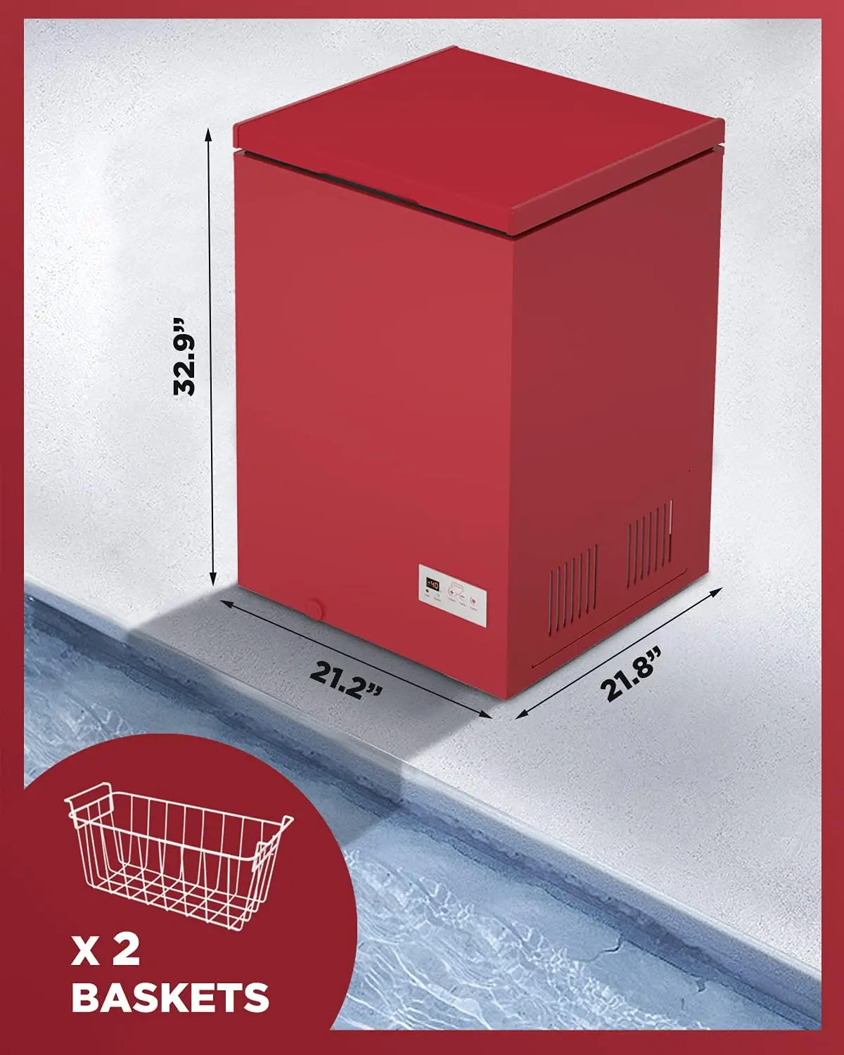 Cu Ft Chest Freezer - Super-Low Temperature - 2 Removable Baskets - Electronic Control 14℉ to -40℉- Red 6