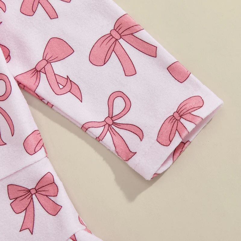 Girls Hooded Beach Robe Bow Print Long Sleeve Zipper Closure Loose Ruffled Hem Cover-Up