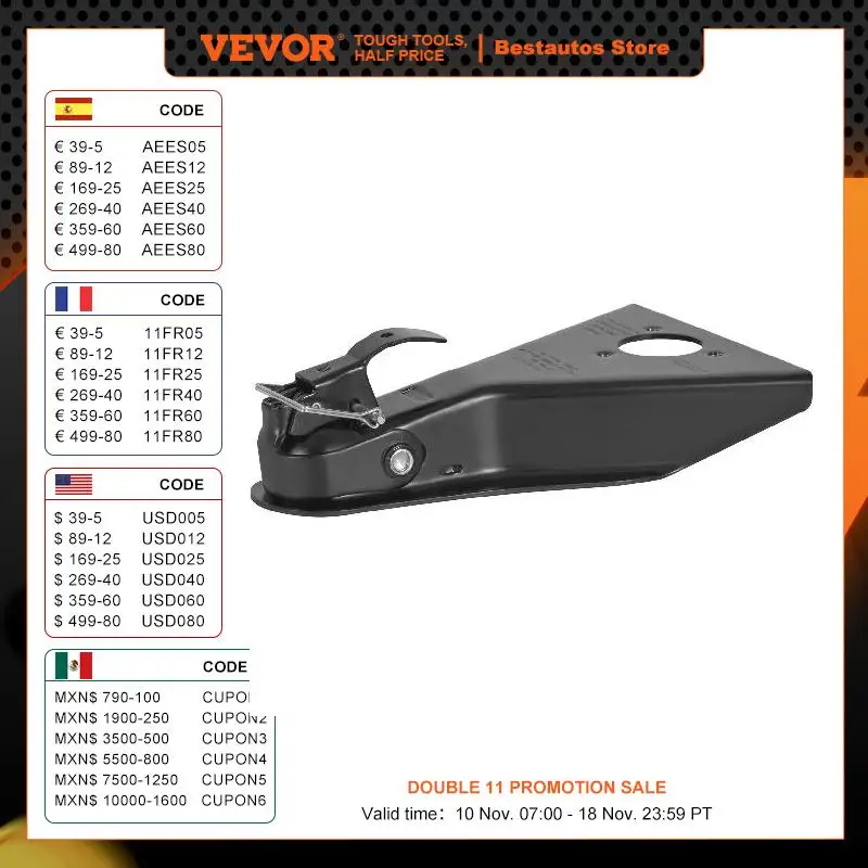 VEVOR 8000 lbs A-Frame Trailer Coupler Fits 2-Inch Hitch Ball Size Channel RV Parts Camper Accessories for Towing Station Trucks