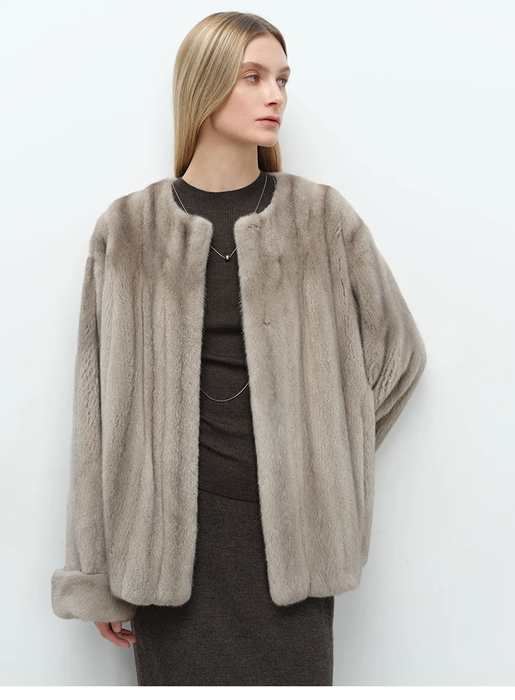 Lautaro Autumn Winter Short Luxury Elegant Thick Warm Soft Brown Faux Mink Fur Coat Women Long Sleeve Modern Chic Fluffy Jacket