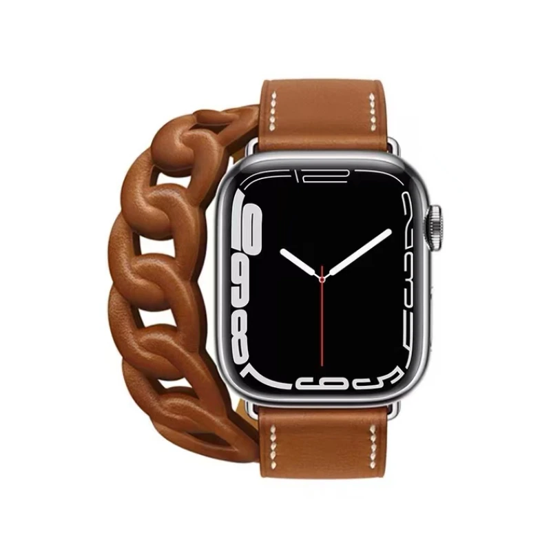 Leather Loop Strap for Apple Watch 8 7 45mm 41mm Double Circle Bracelet Wristband for iWatch 6 5 4 SE 44mm 42mm 40mm 38mm Correa