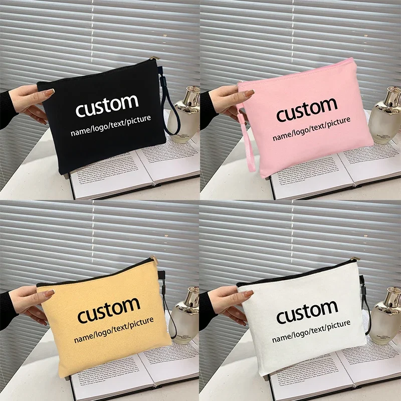 Cosmetic Bag Personalized Name Text Picture Canvas Toilet Kit Teacher Birthday Gift Mini Makeup Pouch