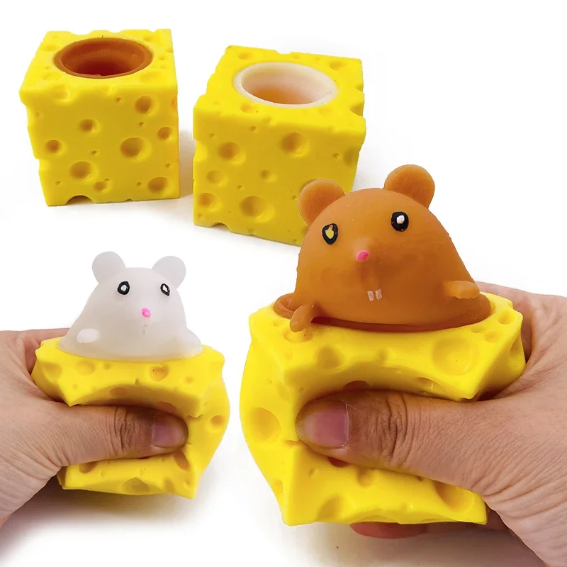 thumbnail image 2 of Cute Cheese Mouse Squeeze Stress Relief Toys TPR Elastic Cheese Spoofs Prank Decompression Squishy Toys 2 of 10