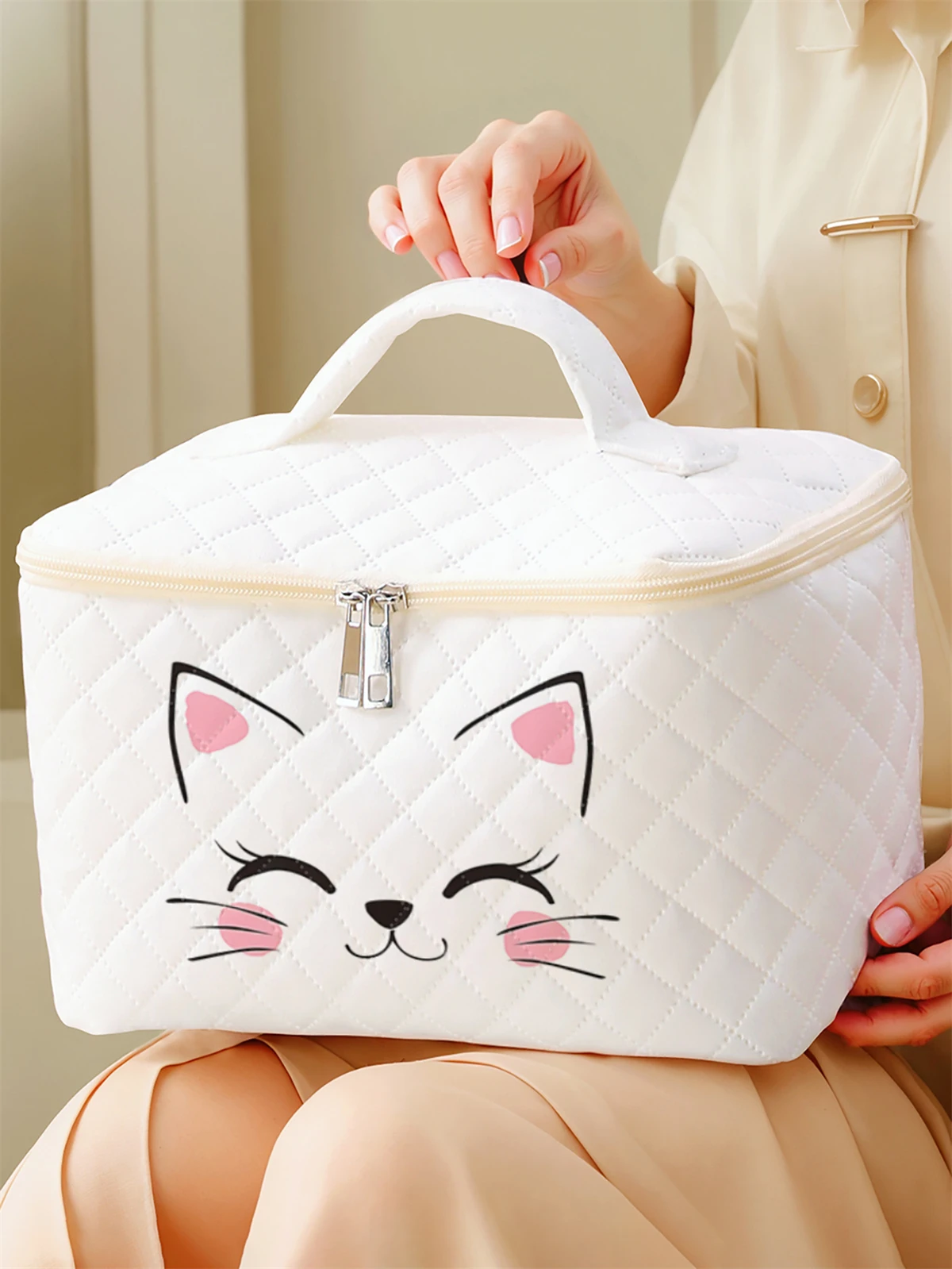 1pc， Portable travel cosmetics with cartoon cat patterns, large capacity travel storage bag, cute and stylish makeup bag