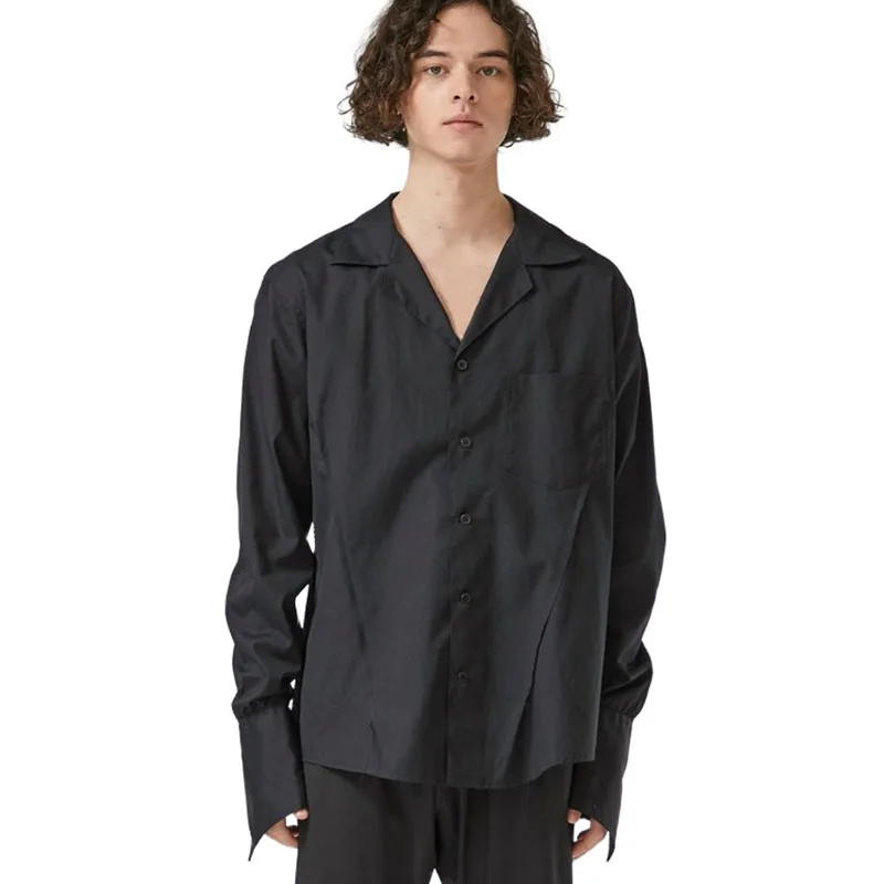 

Open thread squeezed casual shirt black cotton niche design