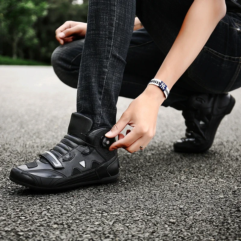 Motocross Racing Shoes Women Breathable Mesh Biker Boots Anti-slip Shoes Leather Motorcyclist Boots Men's Motorcycle Ankle