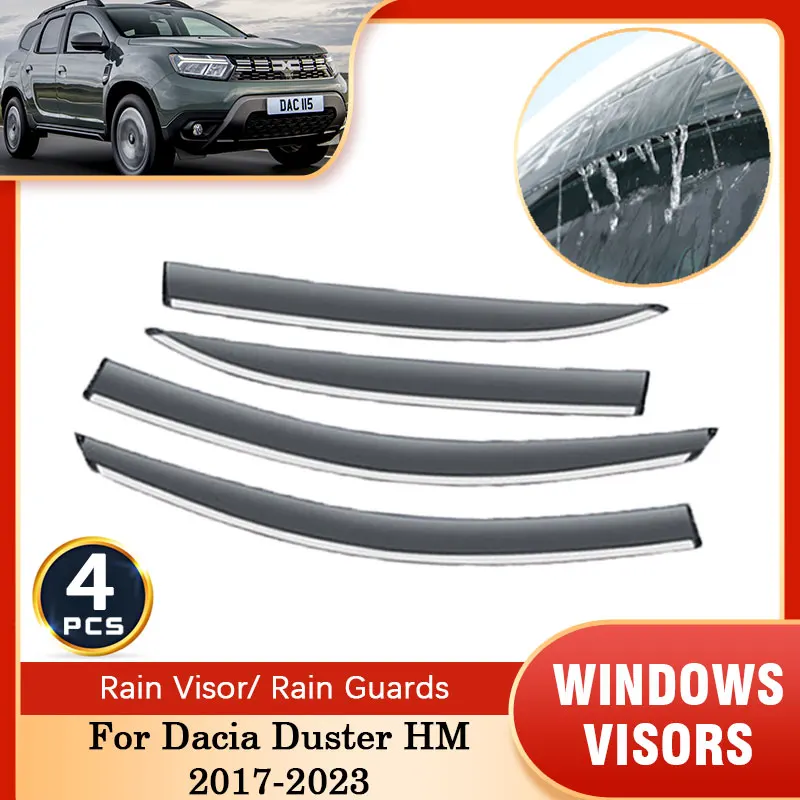 

4x For Renault Dacia Duster HM 2017 2018 2019 2020 2021 2022 2023 Window Wind Visor Deflectors Guard Awning Cover Trim Protector