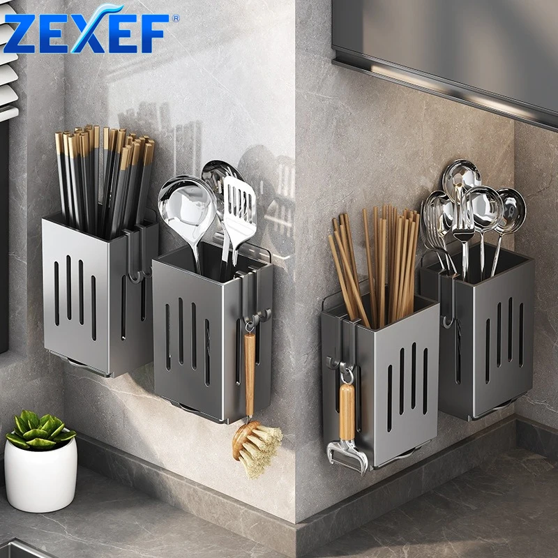 Wall Mounted Kitchen Utensil Storage Rack Chopstick Draining Holder Wall-Mounted Freestanding Cutlery Tableware Organizer Box
