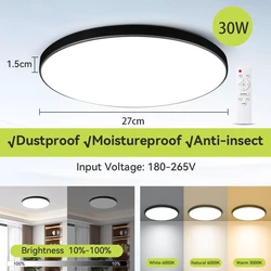 Dimmable Modern LED Ceiling Light Fixture with Remote Control (30W Black 180 - 265V)