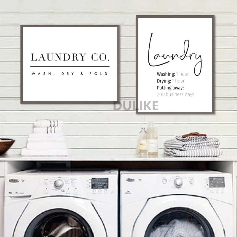 Laundry Room Art: Wash, Dry, Fold Symbols Canvas Decor Poster