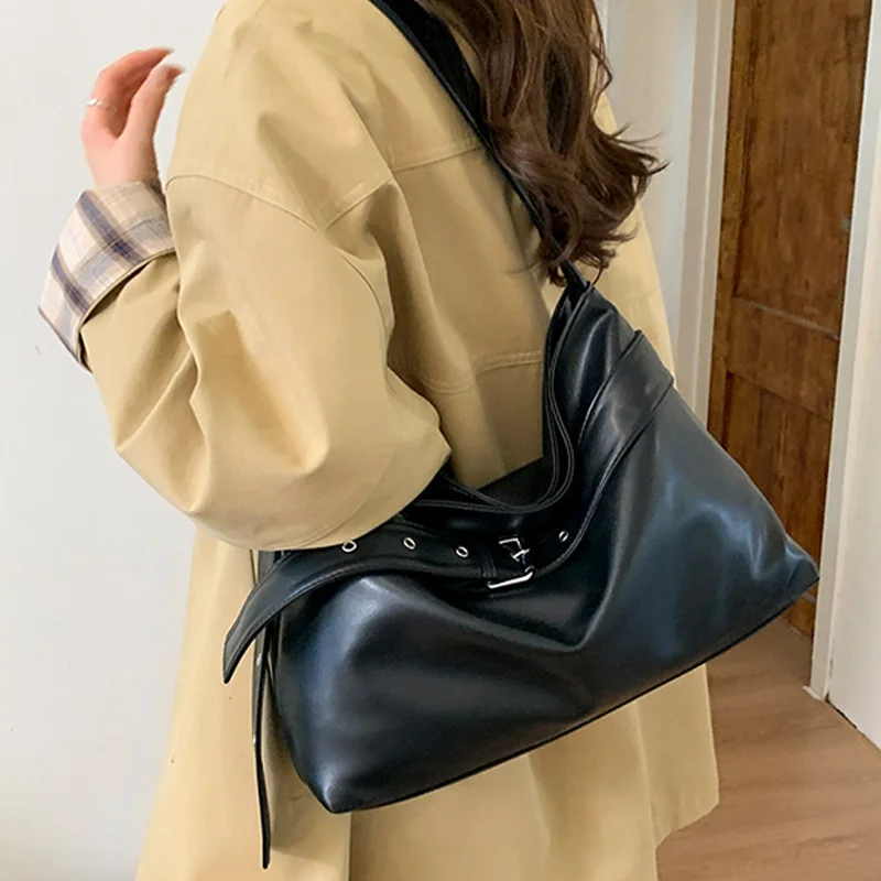 Retro PU Leather Shoulder Bag High Quality Crossbody Bag Soft Shopper Tote Bags for Women Motorcycle Handbags and Purses