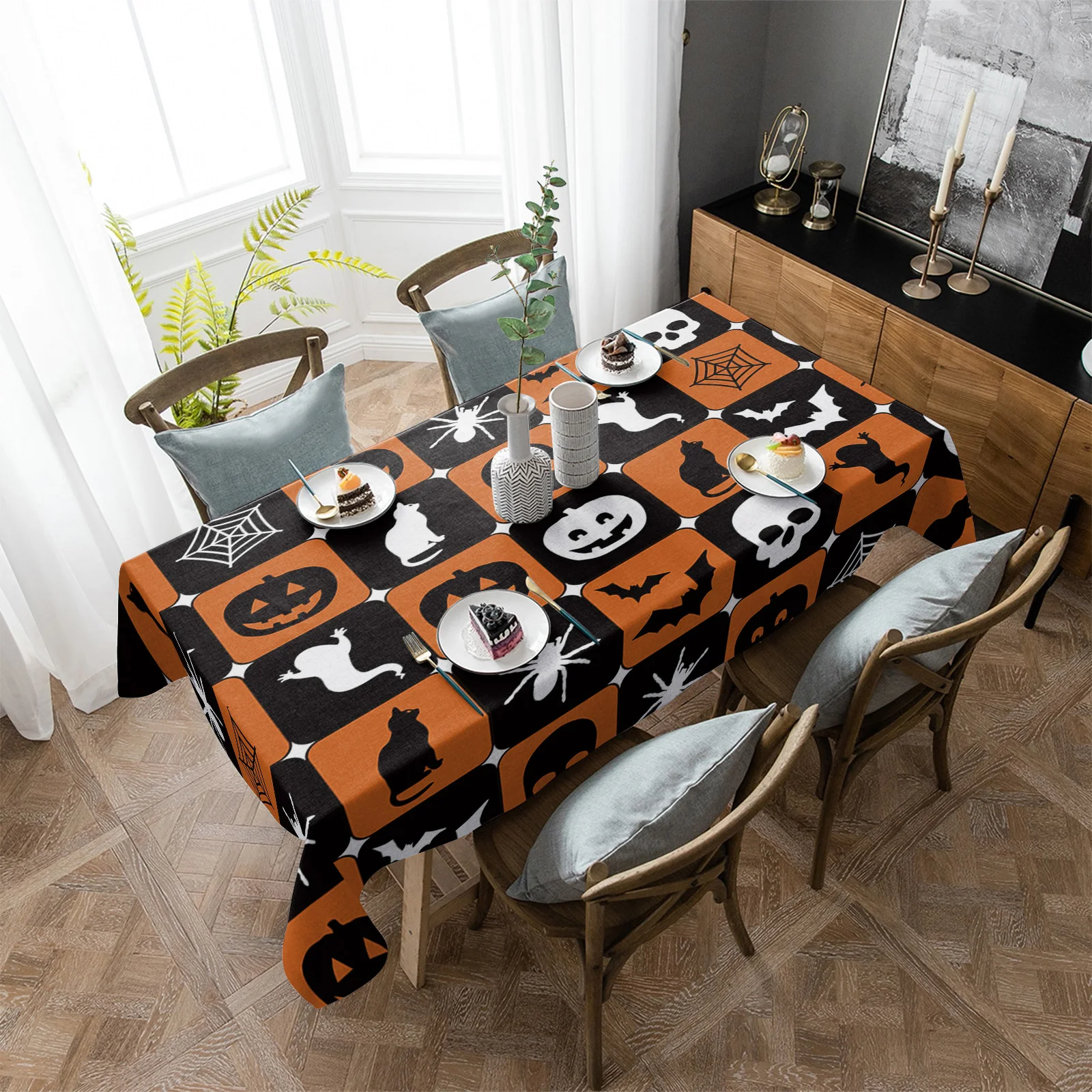 

Halloween Pumpkin Mesh Kitchen Supplies Living Room Coffee Table Home Decor Dining Table Stain Resistant Tablecloth