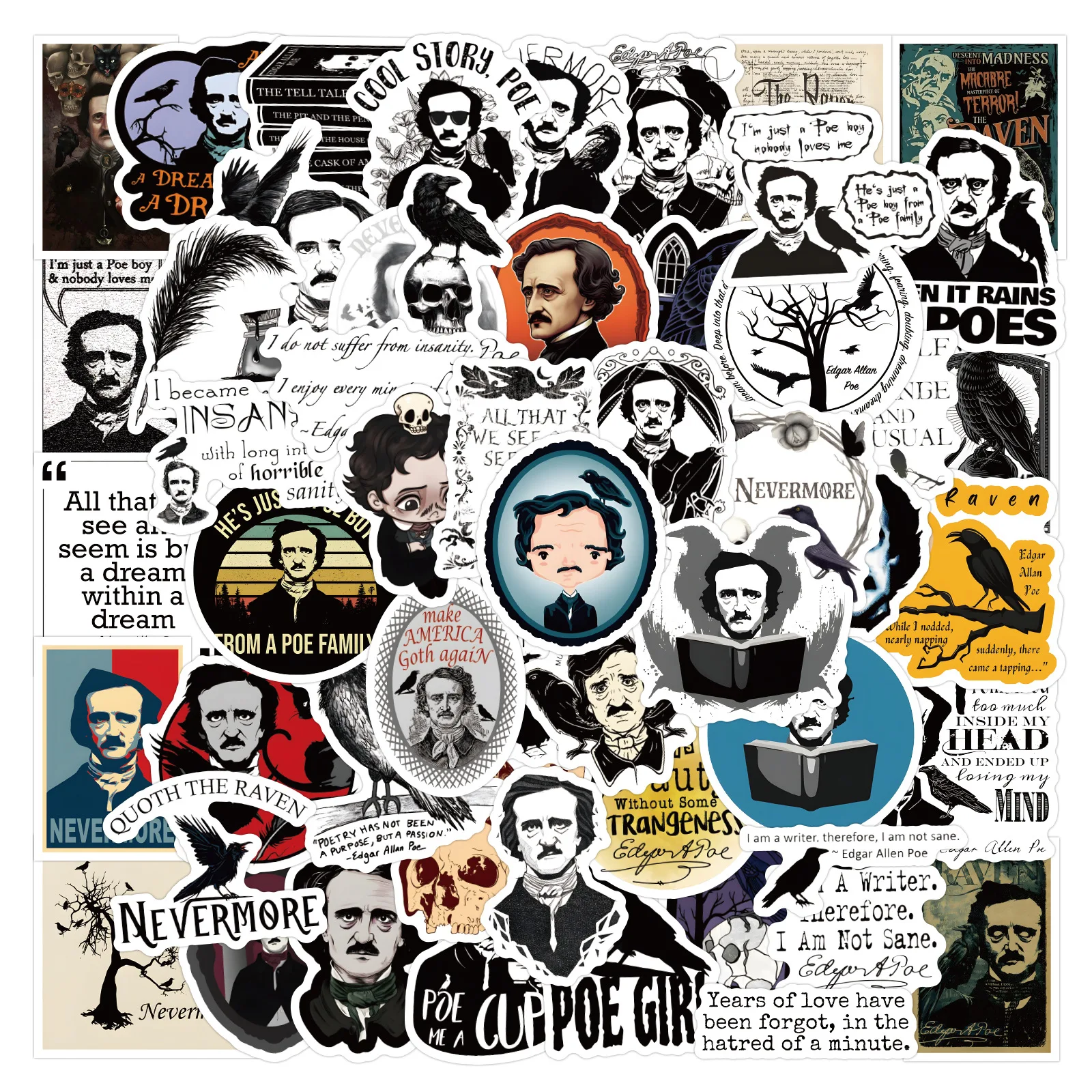 10/60PCS Edgar Allan Poe Aufkleber DIY Farbe Aquarell Gitarre Album Telefon Notebook Tasse Dekoration Aufkleber Aufkleber Spielzeug Aufkleber