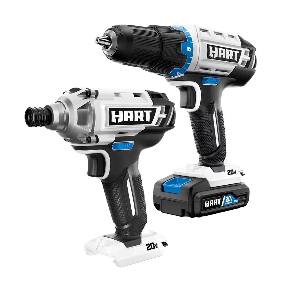 

HART 20-Volt Cordless 2-Tool Combo Kit, 1/2-inch Drill/Driver, Impact Driver, (1) 1.5Ah Lithium-Ion Battery