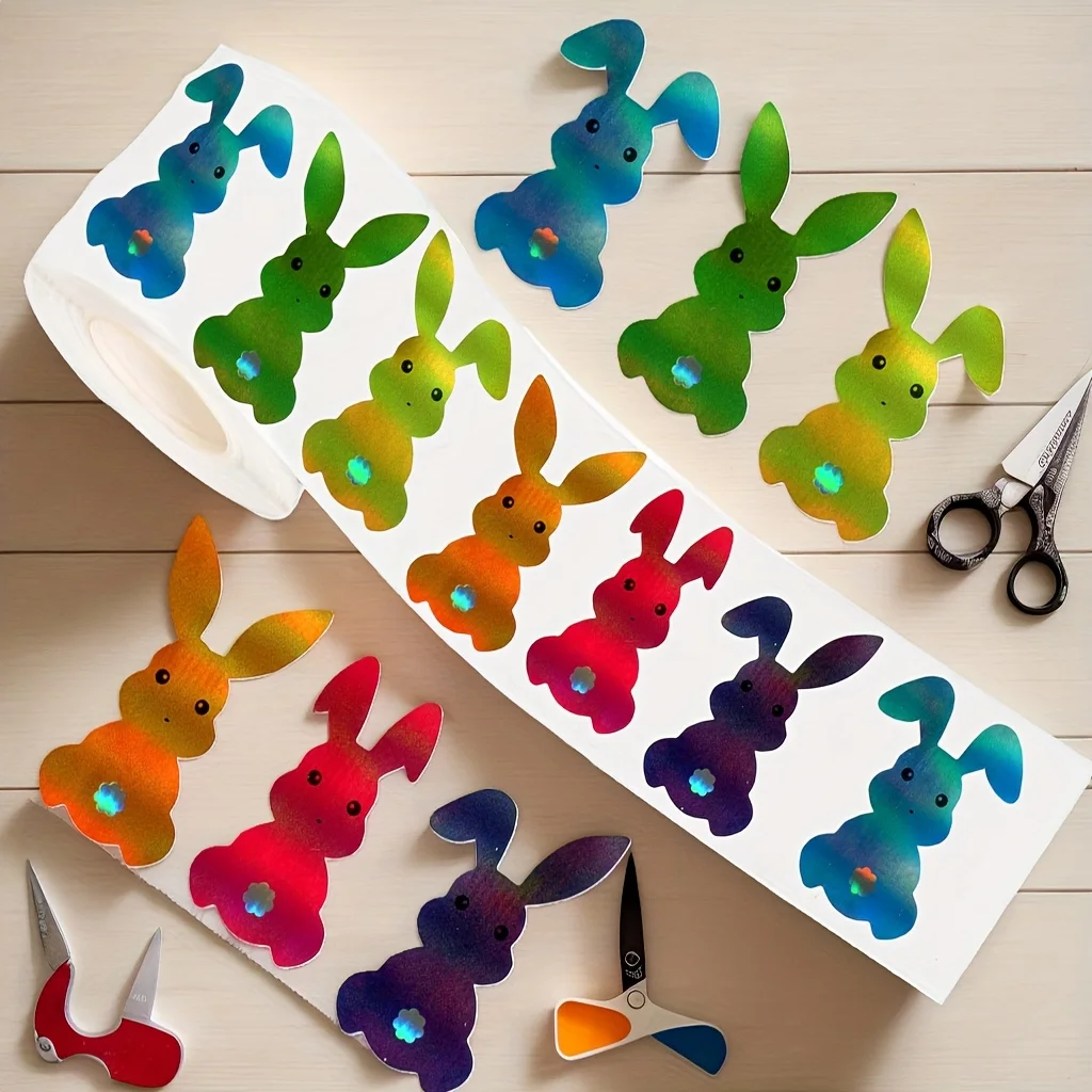 500pcs/roll Happy Easter Stickers Cute Rabbit Stickers Gift Sealing Labels Baking Package DIY Wrapping Box Gift Bag Decor 3.8CM