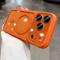 Glossy Glass Camera Window Magnetic Shockproof Case Cover - iPhone 18 Pro Max (Orange)