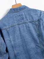Veste en jean bleu pour homme pour le printemps et l'automne. Conception multi-poches. Taille régulière avec un style décontracté de rue élégant. 6
