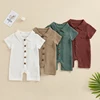 Summer Baby Clothing Newborn Infant Baby Boys Rompers Cotton Linen Solid Color Short Sleeve Lapel Jumpsuit Outfits 1