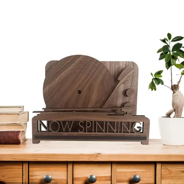 Porta Vinile In Legno Massello - Espositore Per LP E CD, Design Minimalista, Marrone - Foto 4