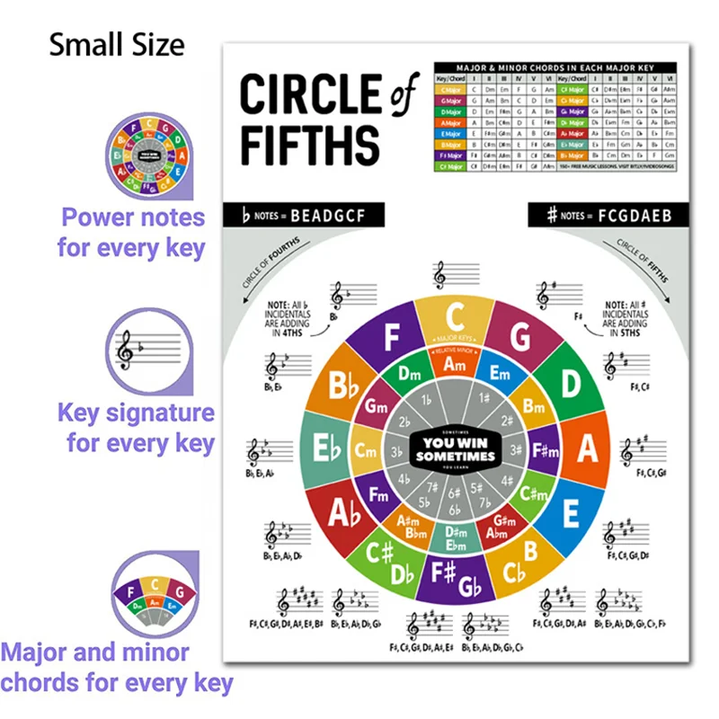 Beginner's Laminated Ukulele Chord & Music Theory Poster