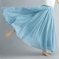 Fashion Solid Cotton Linen Women Skirts Maxi Elegant Harajuku Saia Casual Loose Long Skirt Ladies Clothes Faldas Ropa Mujer - Image 3