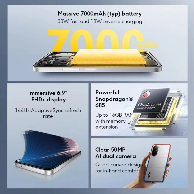 POCO M7 4G NFC 6GB/128GB 8GB/256GB Smart Cellphone 144Hz Display