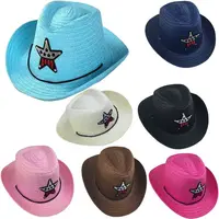 Kids Western Cowboy Hat Retro Sheriff Cap Sunscreen With Wind Rope Hat Boys Girls Horseback Riding Tourism Fishing Sunshade Cap 1