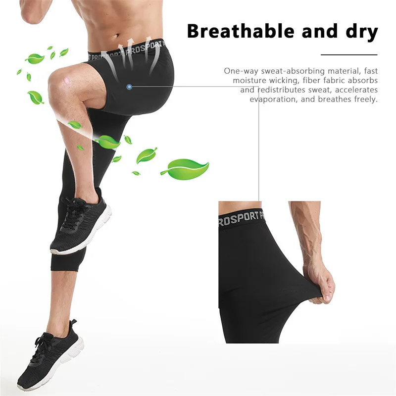 Sports Leggings Compression Pants Single Leg Basketball Leggings Quick Drying 3/4 Men Running Football Yoga Fitness Compression Pants Sports Clothing Accessories