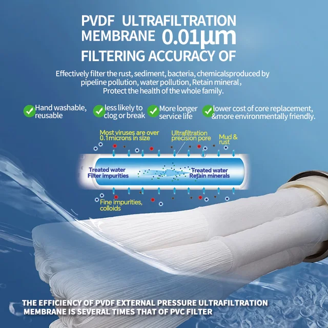 BORVA เครื่องกรองน้ํา UF ไหลสูงทั้งบ้าน 0.01μm ตัวกรองแร่สแตนเลสพร้อมเมมเบรน PVDF แบบล้างทําความสะอาดได้ 1000L 5