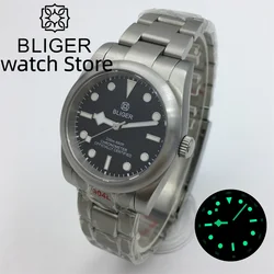 Bliger36mm 39mm black luminous dial brushed round bezel automatic men's watch NH35PT5000 Movement Sapphire Glass Oyster bracelet