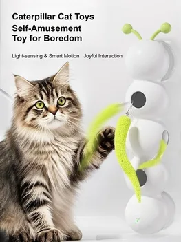 Electric Interactive Cat Toy – Caterpillar Feather Teaser with Strong Suction Cup & Self-Hi Pole for Chasing Fun
