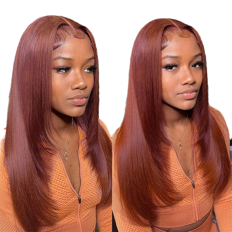 Reddish Brown Straight Lace Front Human Hair Wigs 13x4 13x6 Hd Frontal Wig Pre Plucked Dark Red Brown 4x4 Closure Glueless Wig
