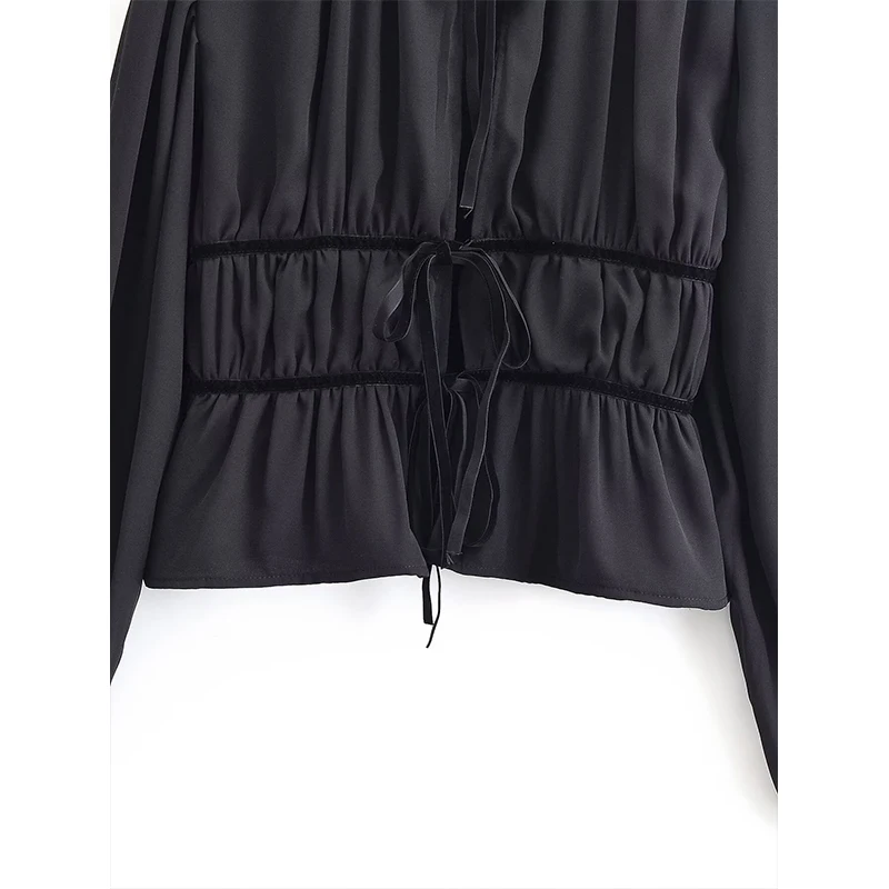 Chic Elegant Bow Tied Shirts for Women 2025 New Fashion Long Sleeve Women's Streetwear Casual Cropped Shirt And Blouse Top ﻿ ﻿