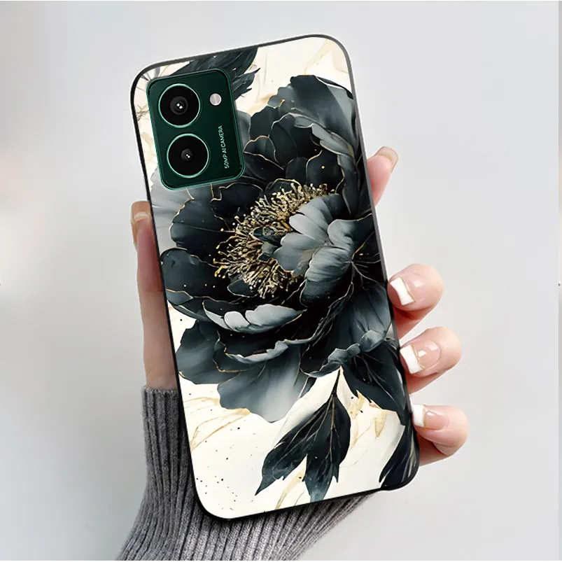 Luxury Fashion Butterfly Flower Painted Black Soft TPU Silicone Phone Case