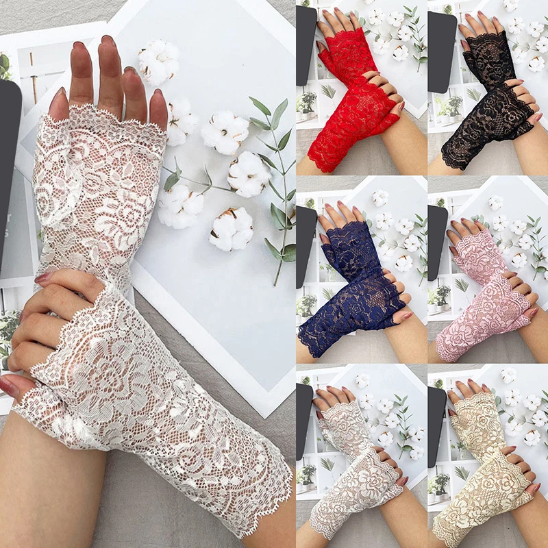 

Sexy Lace Gloves For Women Spring Summer Sunscreen Anti-uv Short Fingerless Driving Gloves Outdoor Half Finger Mittens