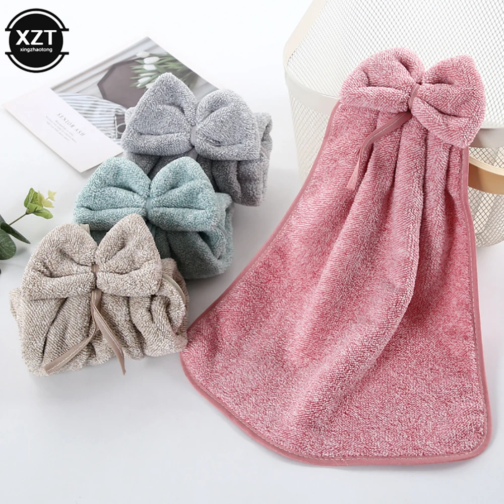 Bowknot Coral Velvet Hand Towels For Kitchen Bathroom Microfiber Soft Quick Dry Absorbent Cleaning Cloths Home Terry Towels microfiber towel hand towel microfiber hand towel