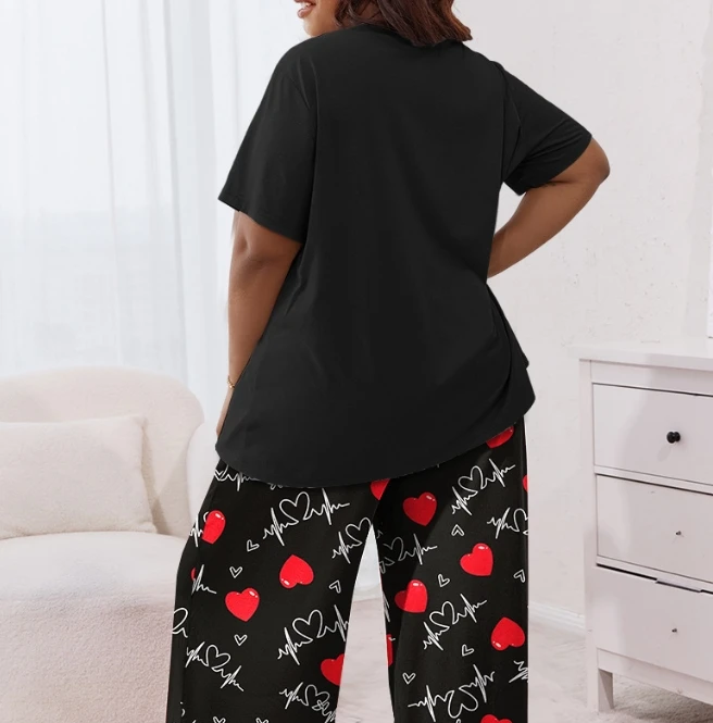 Women's Comfortable Suits 2024 Spring Summer Latest Round Neck Printed Short Sleeved T-Shirt+Pants Loose Home Two Piece Set