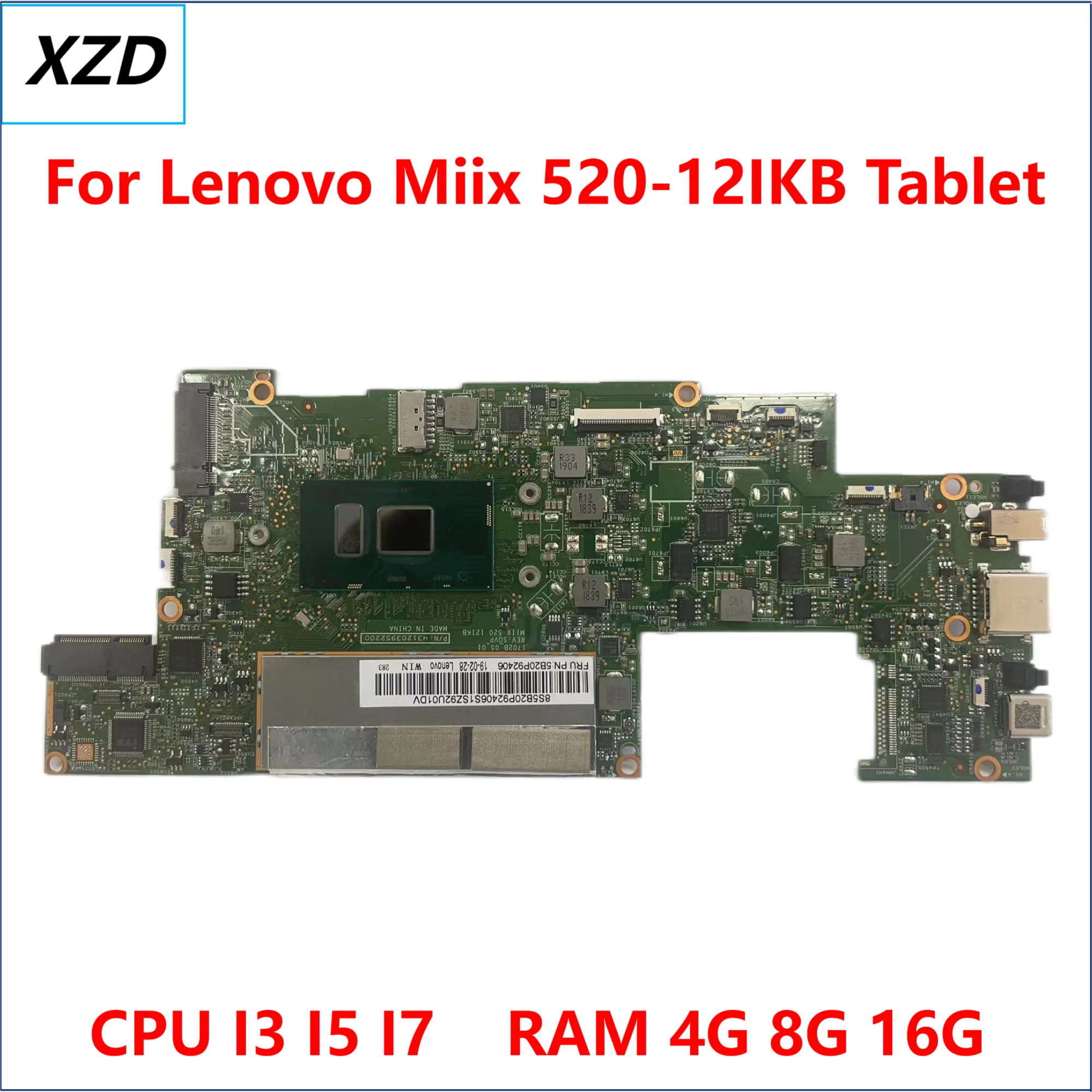 For Lenovo Miix 520-12IKB Tablet Laptop Motherboard With CPU:I3 I5 I7.RAM 16GB/8GB/4GB TEST OK