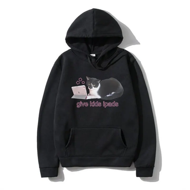 

Funny Give Kids IPads Cute Cat Print Hoodie Male Fashion Casual Oversized Sweatshirts Fall/winter Long Sleeve Fleece Pullover